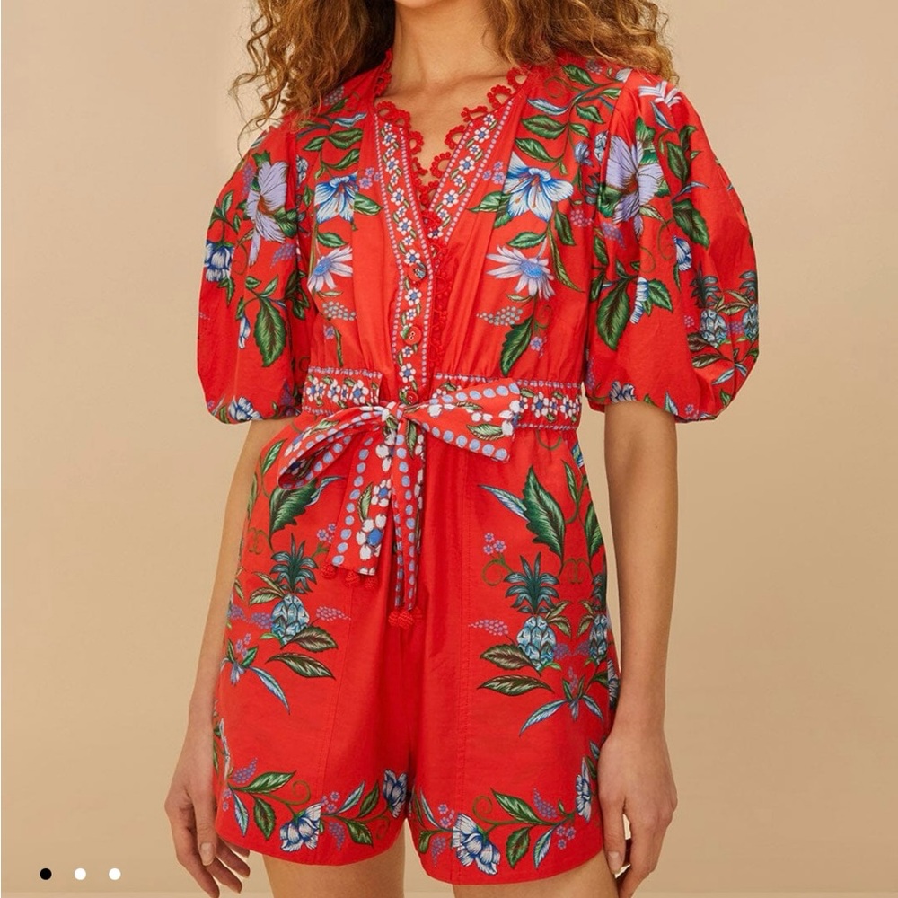 FARM RIO RED SWEET BLOOM BOUQUET ROMPER $220 NEW WITH TAG